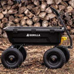 Gorilla 9 cu ft. Heavy Duty Poly Yard Dump Cart with No Flat Tires 1,400 lb Capacity and 44” L x 30.