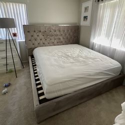 Velvet Grey Queen Bed