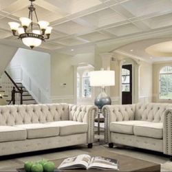 Chesterfield Furniture Sets Loveseat and Sofa - Linen Beige