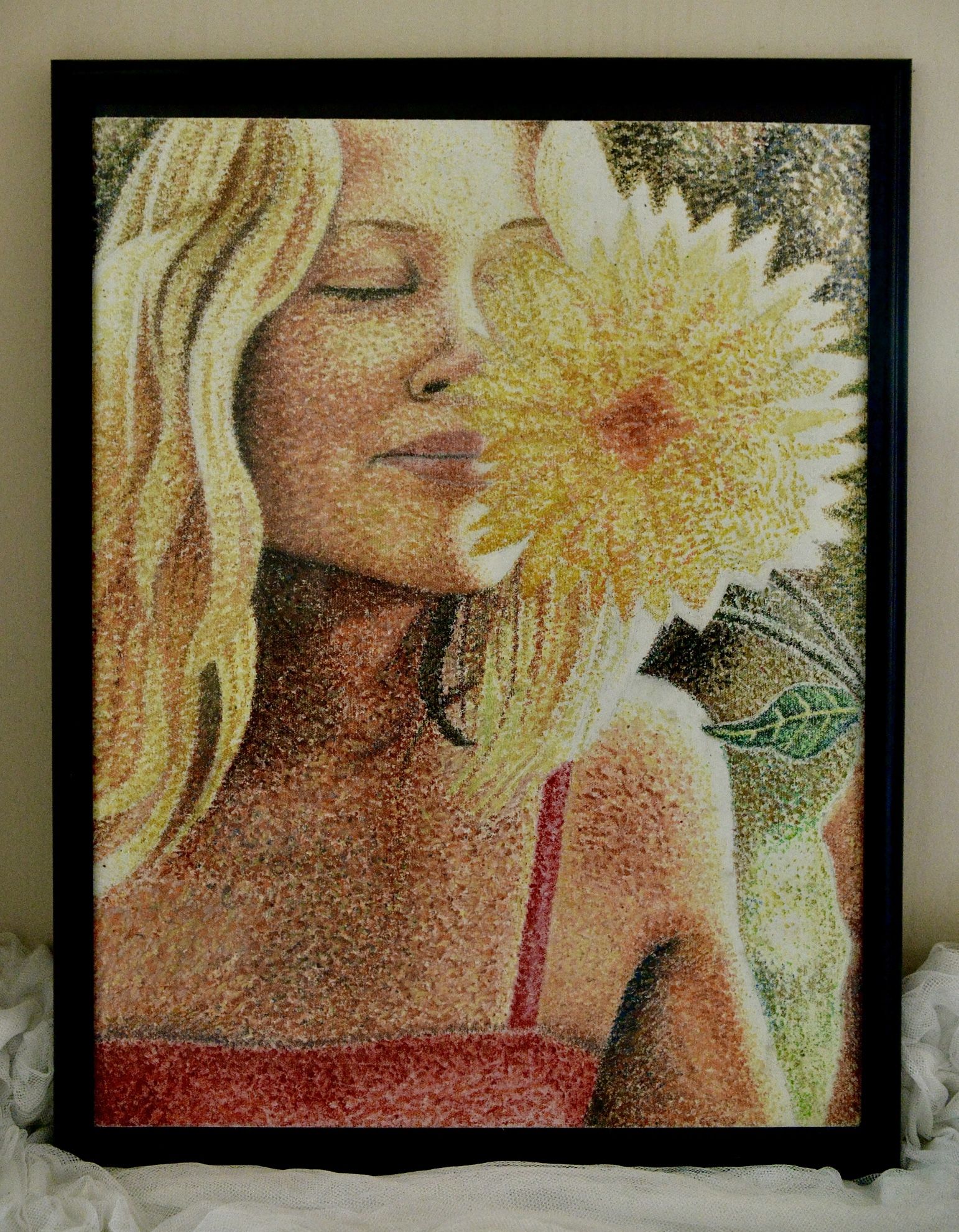 Artist Original-Pointillism Oil Pastel Framed Painting