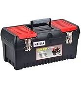Portable Tool Storage Box, Organizers With Mental Latches And Detachable Tray (Black And Red)