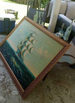 Framed Tall Ship Oil Painting