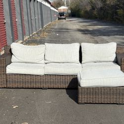 Outdoor Wicker Sectional + Ottoman – Free Curbside Delivery