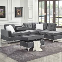 NEW VELVET SECTIONAL SOFA AND OTTOMAN WITH FREE DELIVERY- BEDROOM FURNITURE BED MATTRESS AND MORE 