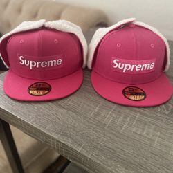 supreme pink ear flap hat