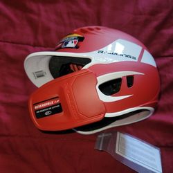 Brand New Rawlings Velo Junior Red White Baseball Batting Helmet With C Flap Jaw Guard Size 6 3/8 To 7 1/8