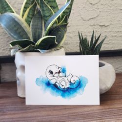 Squirtle Starter Series Postcard - Limited Edition Ink & Watercolor Art Print for Pokémon Fans