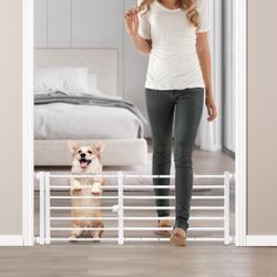 Malier Indoor Dog Gate with Door, 26-41" Extra Wide Full Metal Pet Gate Short Dog Gate for Stairs, Pressure Mount 14'' Tall Small Puppy Low Gate Easy 