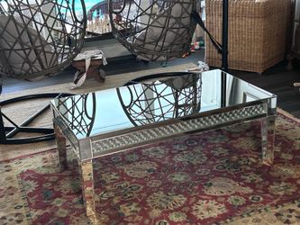 Mirrored Glass Coffee Table 48”x26”x18” Crystal Accents (can be used for other beverages or cocktails too)