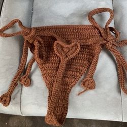 Heart Thong & Granny Striped Fringe Halter Top Crochet