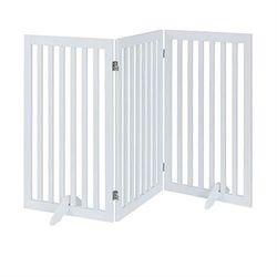 36”H Free Standing Pet Gate for Dog Cat, Tall Wooden Gates for Doorway, Stairs, Foldable Pet Fence for The House, Expandable Dog Barrier, Indoor Use,