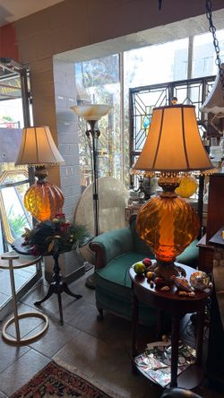 Vintage blown glass beautiful orange large Table lamps