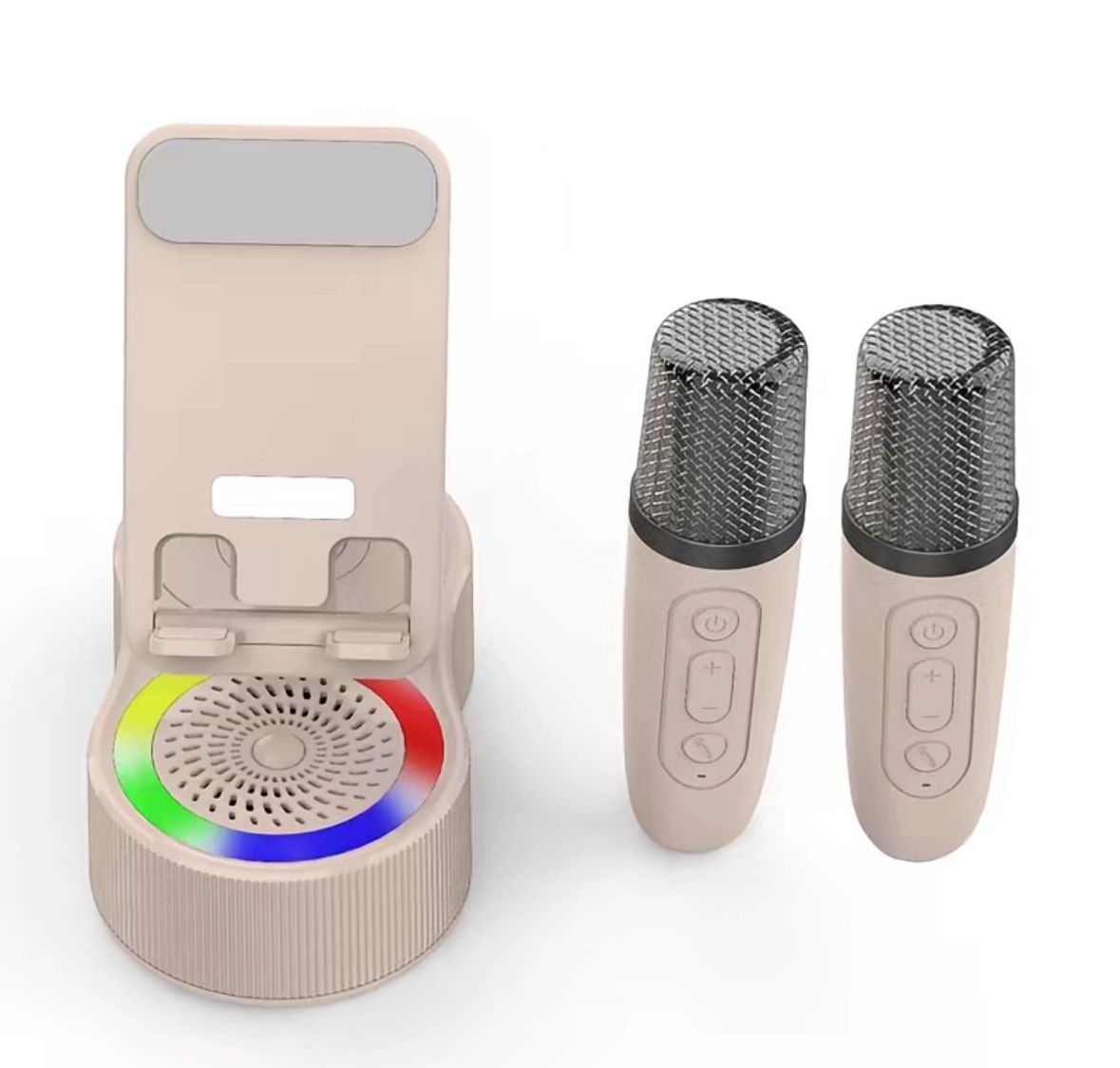 Wireless Karaoke Speaker Phone Stand with 2 microphones (Pink)