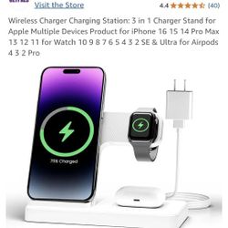 Wireless Charger Charging Station: 3 in 1 Charger Stand for Apple Multiple Devices Product for iPhone 16 15 14 Pro Max 13 12 11 for Watch 10 9 8 7 6 5