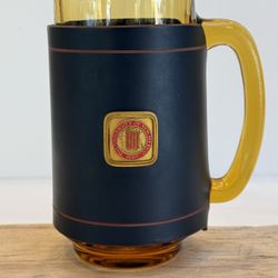 Rare ~ Vintage The University of New Mexico 1889 Amber Glass Mug With Leather Sleeve