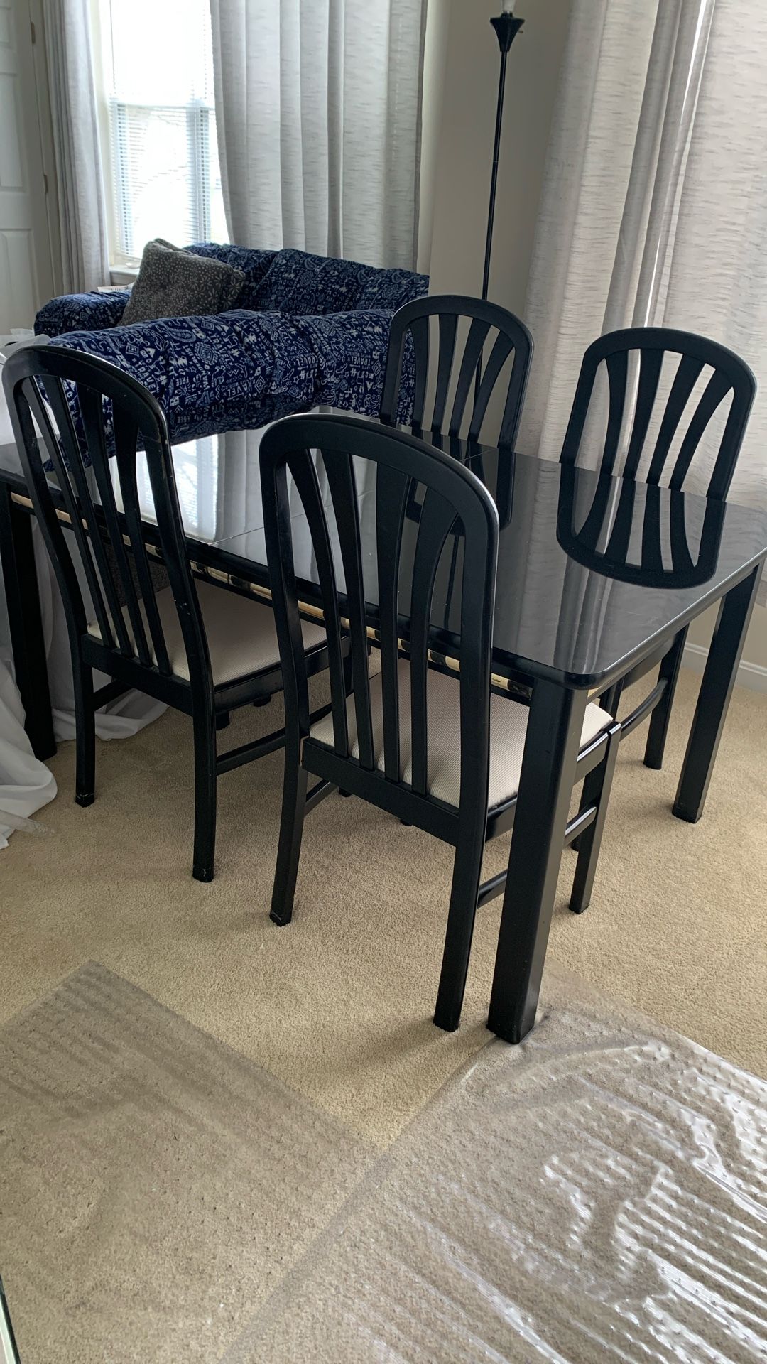 Six Chairs, A Table And Glass Top Cover