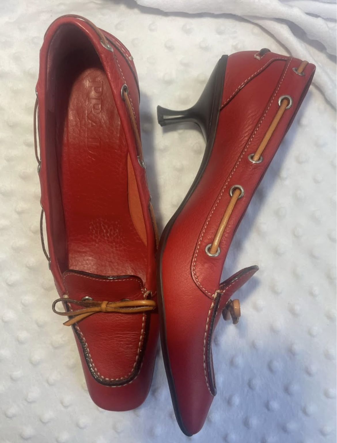 PRADA Size 6.5 Red Leather Boat Style Heels Like New *Authentic*