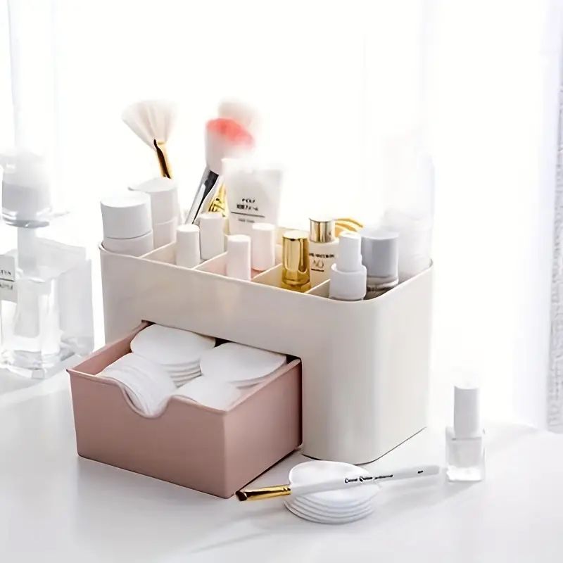 NEW Jewelry Drawer Storage Box, Skincare Brush Lipstick Sorting Storage, Pink & White Office Storage Box
