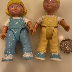  Vintage Fisher Price Loving Family Dollhouse Child Twins Sis/ Bro Blond 1993 