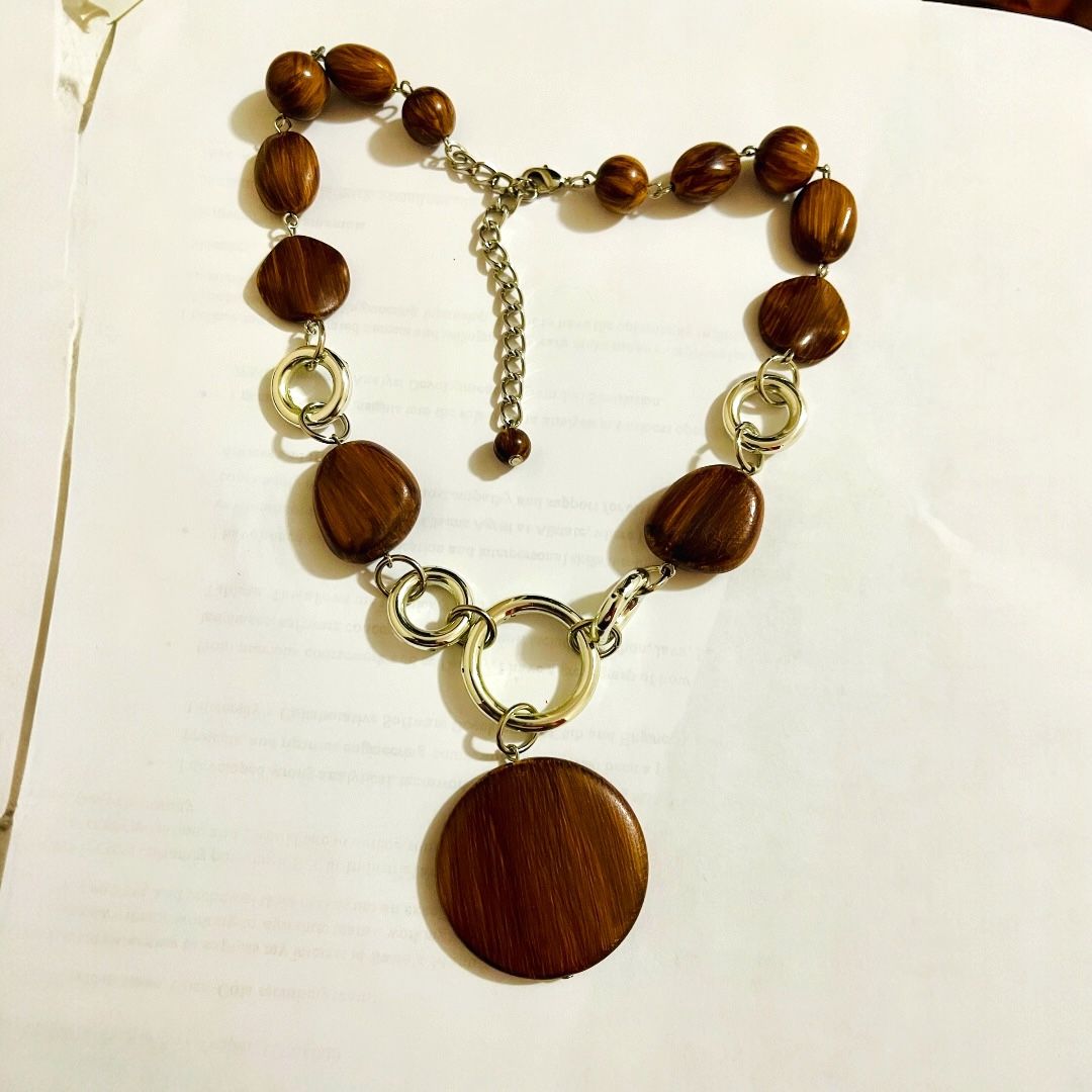 Elegant Wooden Bead Necklace 🌿✨ - 10-inch Drop from Clasp to Pendant