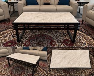 Modern Marble Top Coffee Table with Black Metal Frame