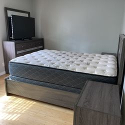 Queen Bedroom Set + Mattress W/ Box Spring FIRM ON PRICE