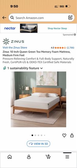 Zinus 10 Inch Queen Green Tea Memory Foam Mattress, Medium Firm Feel