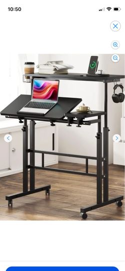 ❗️💥 20% OFF 💥❗️ SIDUCAL mobile standing desk features a black finish and adjustable tilting top for versatility