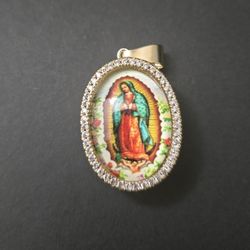 925 Sterling Silver Gold Plated Double-Sided Religious Pendant 💎 Moissanite