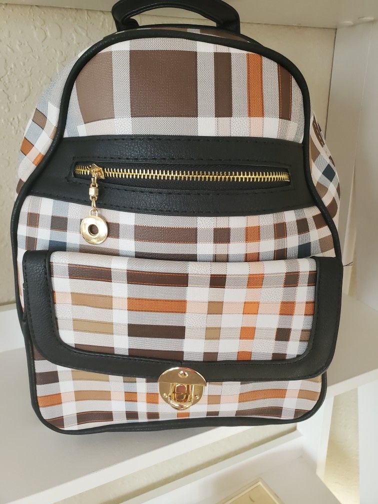 White With Plaid Design With Black Edges Women's Bag 
