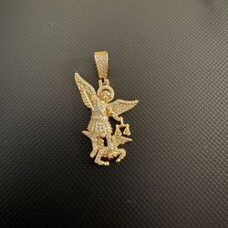 ** Sterling Silver Vermeil Moissanite St. Michael Pendant **