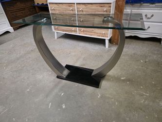 Glass Top / Curved Silver Accent Sofa Table