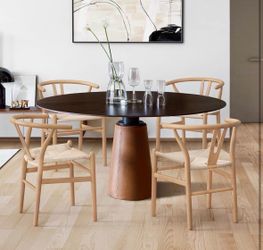 4X Natural wood color solid wood dining chairs