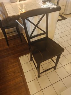 Dark Solid Wood Counter Height Bar Stool