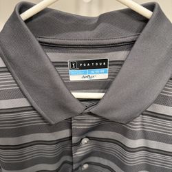 PGA Tour Gray Stripped Airflux Men’s Golf Shirt Polo