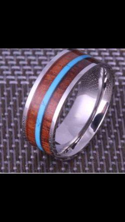 Koa wood ring with turquoise size 8.5