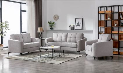 Light gray modern style linen three piece couch set