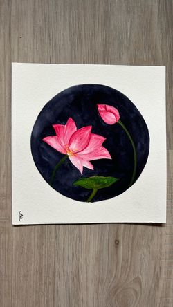 Original Watercolor Lotus Flower Painting