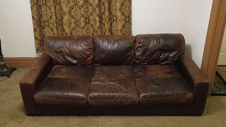 Restoration Hardware style Deep Sitting Brown Leather Sofa