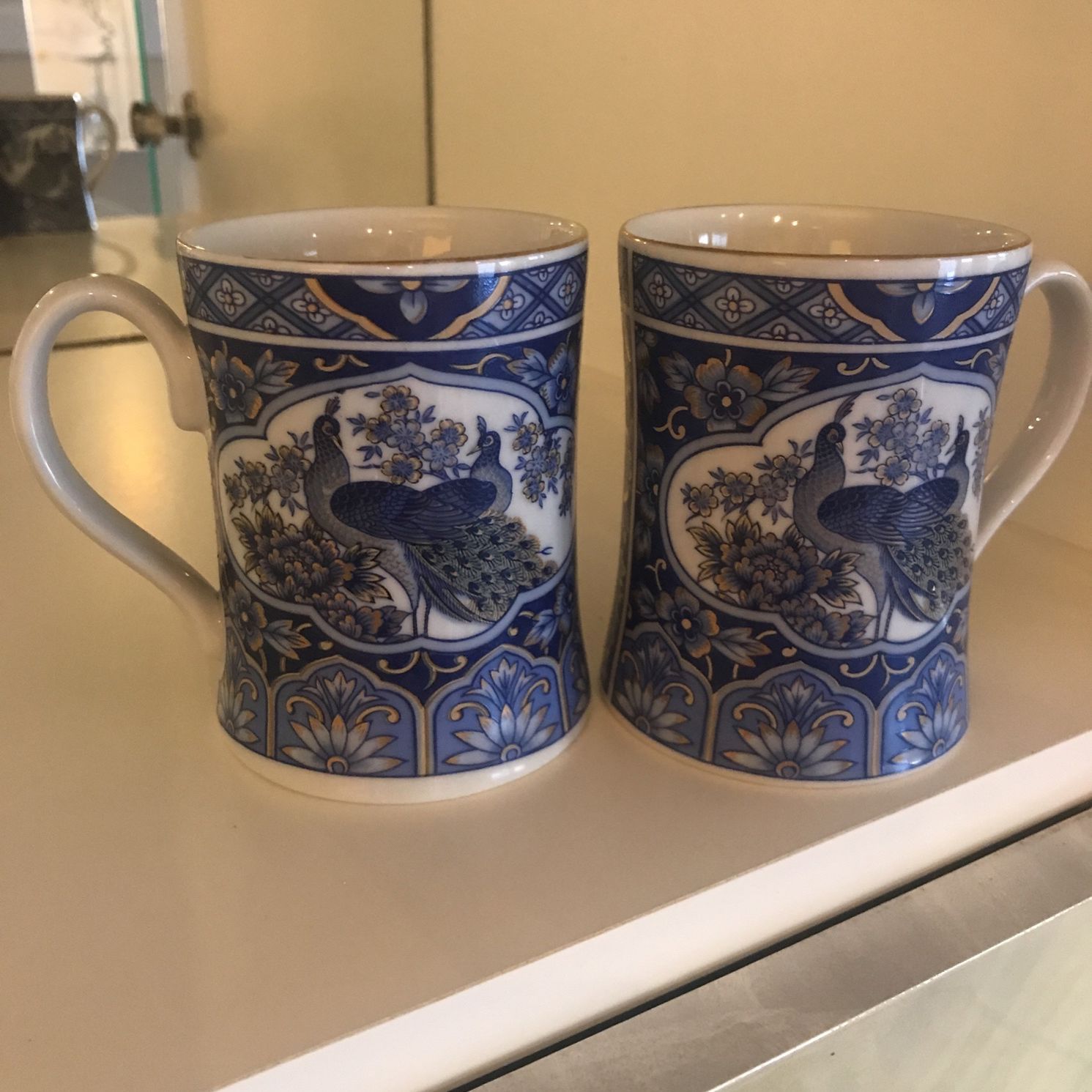 Vintage Tea Cups 2 Piece Set Porcelain China Set Peacocks Design