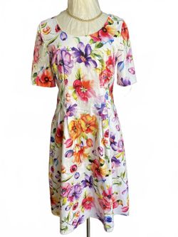 Floral Print Midi Dress with Short Sleeves Size  M/L