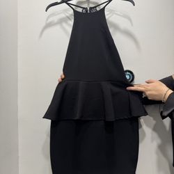 Charlotte Russe Black Peplum Halter Dress Lace Back Mini Cocktail Party Size L