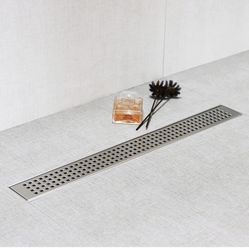36-inch Linear Shower Drain with Removable Square Hole Panel by Using Brushed 304 Stainless Steel Process, Linear Drain with Adjustable Feet and Hair 
