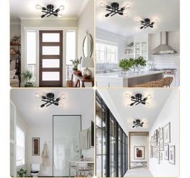 Black Industrial Sputnik Flush Mount Ceiling Light