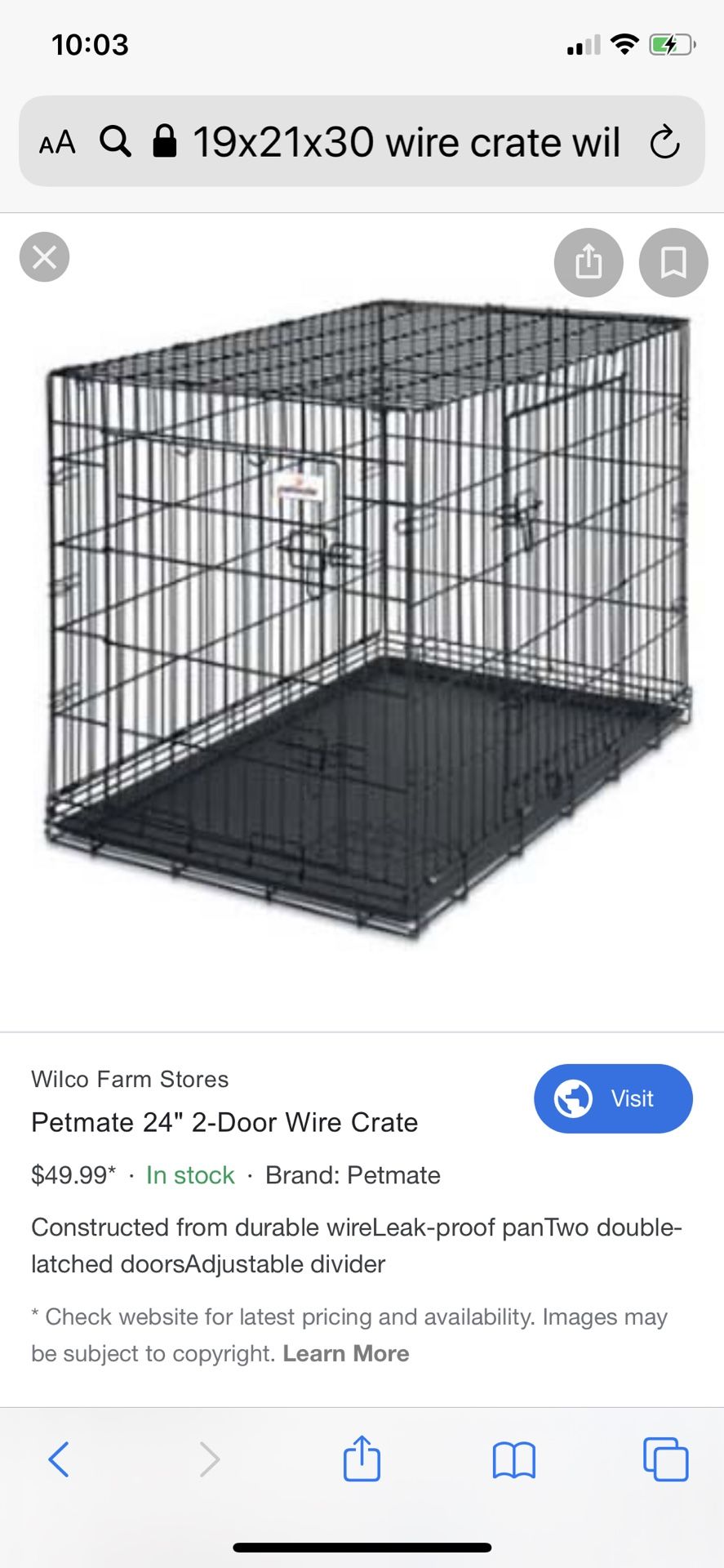 Dog crate- year old limited use