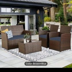 Box Sealed 4pc Patio Furniture Brown/blue Grey/off White