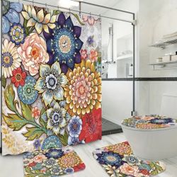 Lovely Bohemian Floral Shower Curtain Set