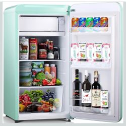 Retro Mini Fridge with Freezer, 3.2 cu. ft Small Fridge with Adjustable Removable Glass Shelves, Mechanical Control, Compact Refrigerator for Office,