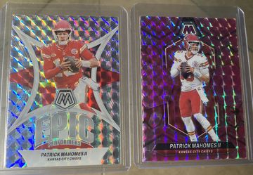 2 Card Lot Patrick Mahomes  2024 Mosaic Pink Camo Prizm  No 106 & Silver Prizm Epic Performers .beautiful cards ready to grade .