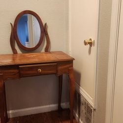 Wood Vanity with Mirror – $85